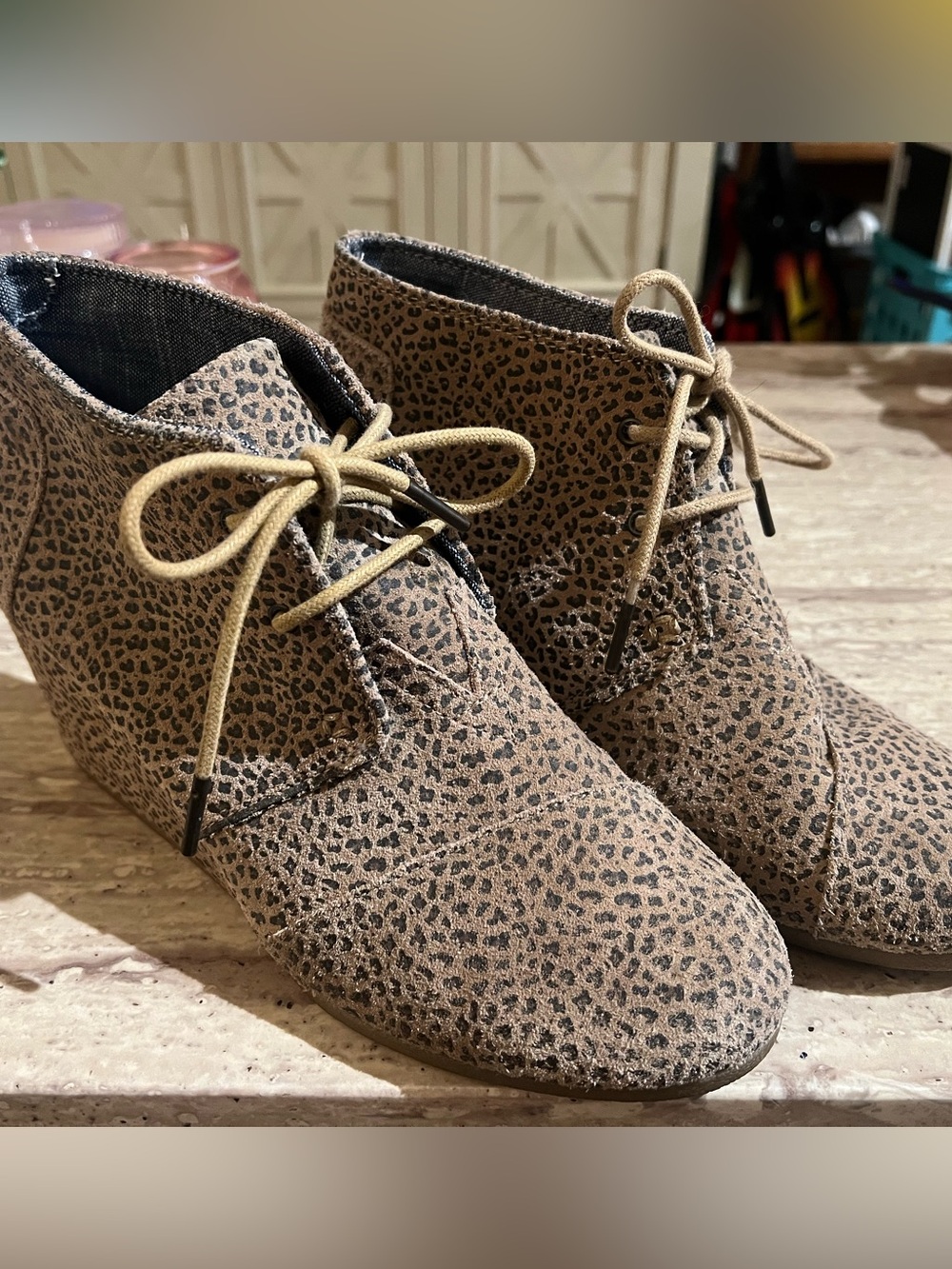 TOMS Leopard Print Lace-Up Ankle Boots